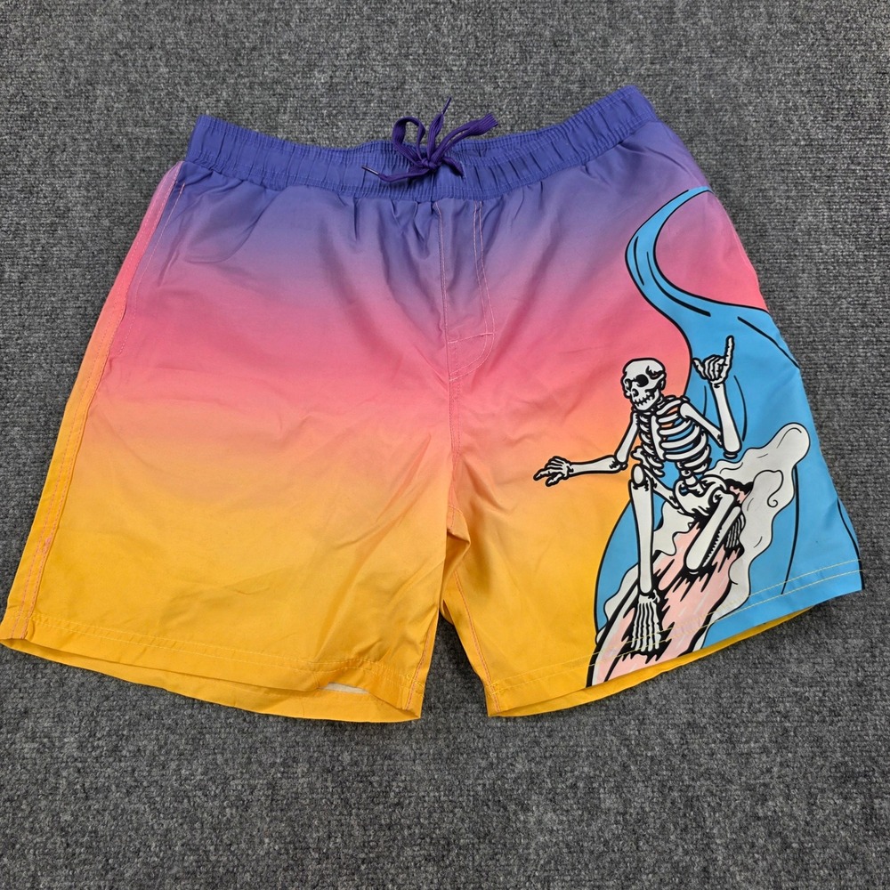 Men's XL Chemistry Skeleton Surfing Graphic Swim Trunks‎ Gradient Colors
